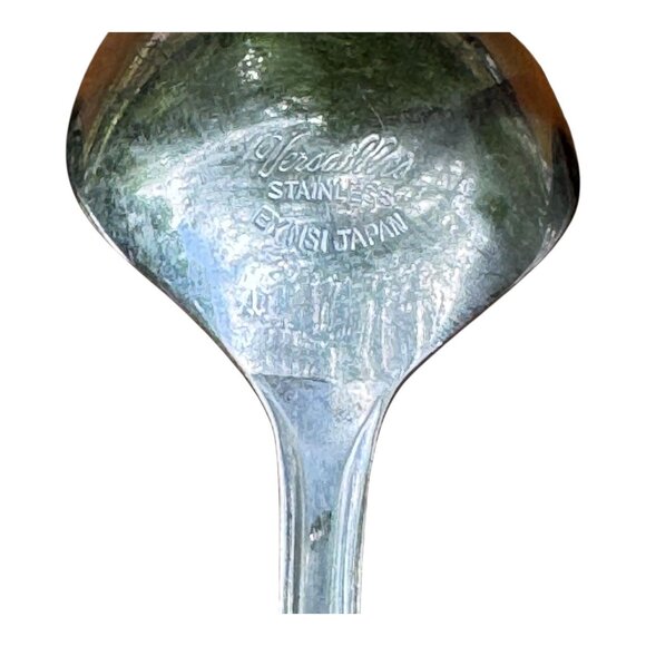 Set Of 4 Vtg Versailles Stainless Steel Oval Soup Spoons By MSI Japan Ornate - Picture 4 of 4